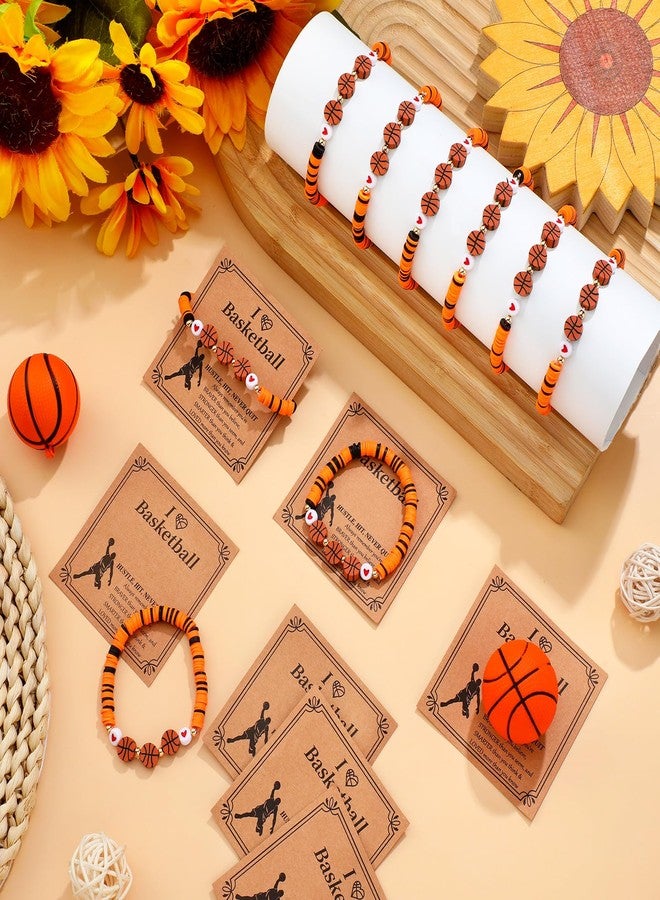 Ecation 20 Set Basketball Bracelets Basketball Gifts Sport Bracelets Team Gift Basketball Bead Bracelet with Inspirational Card for Sport Basketball Team Lovers Players Gifts (Orange,Black) - Image 3